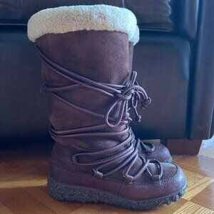 Paul Brodie Tall Lace Winter Boots Mukluks Brown Leather